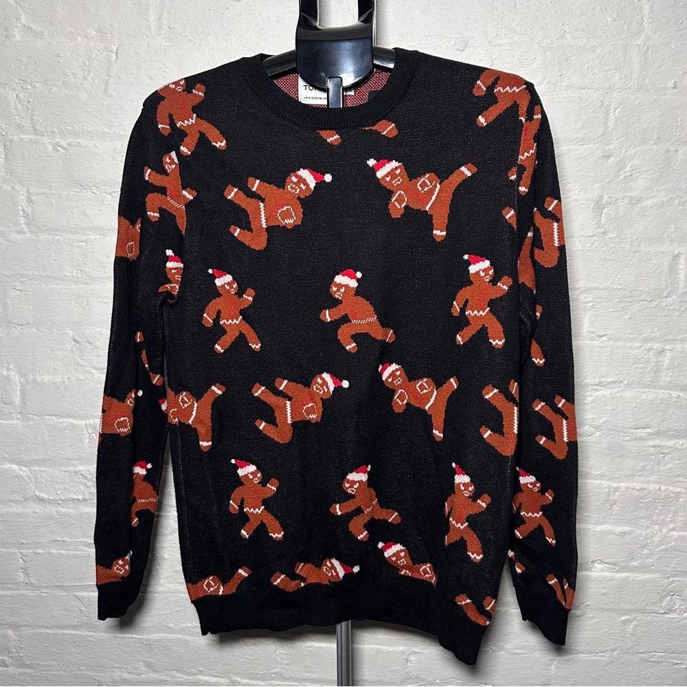 Topman gingerbread man santa Christmas holiday ugly sweater black
